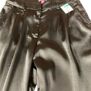 Vince Camuto‎ Women's Wide Leg Pleated Satin Pants 6 Black Rise Mid Formal